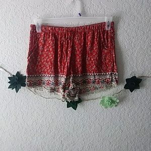 Red and blue floral shorts